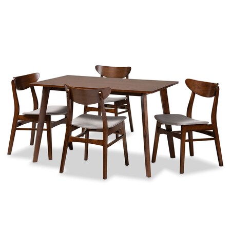 Baxton Studio Orion Light Grey Upholstered and Walnut Wood 5-Piece Dining Set 167-10810-10807